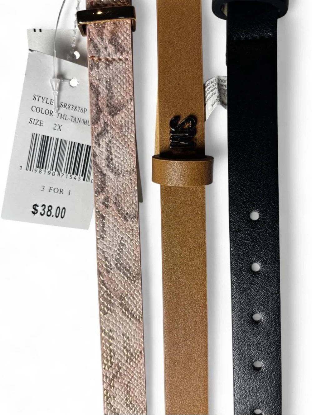 Steve Madden Women's 3-Piece Slim Belt Set - Black, Brown, Pink Snake
